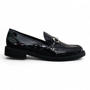Vince Camuto Elpia Loafer Black Patent Leather Buckle Slip On Shoe